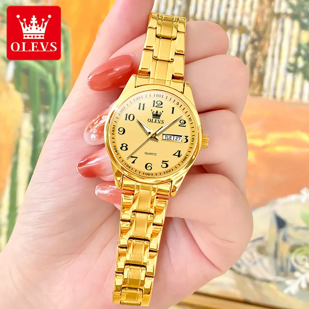 OLEVS Brand Luxury Gold Quartz Watch for Womens