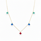 18K Real Gold Multi Color Stone Necklace