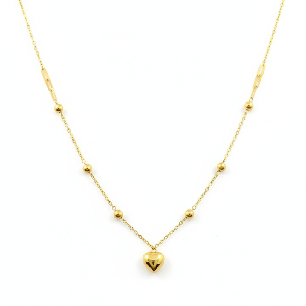 18K Gold Balls & Heart Necklace