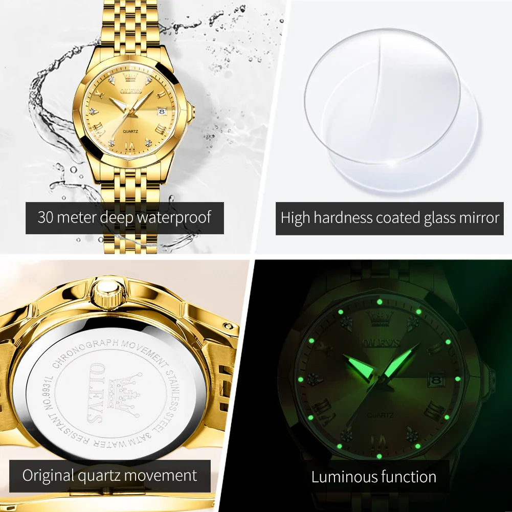 OLEVS Fashion Golden Watch for Women