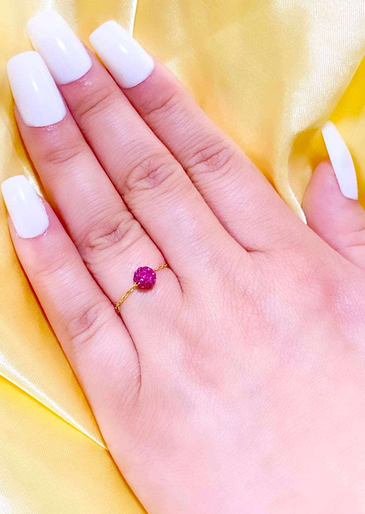 18K Real Gold Pink Swarovski Chain Ring - Embellish Gold