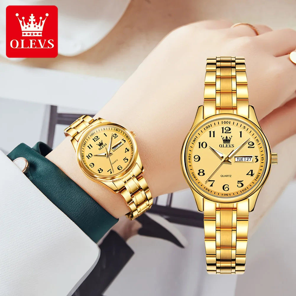 OLEVS Brand Luxury Gold Quartz Watch for Womens