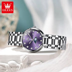 OLEVS Elegant Fashion Purple Rhinestone Dial Quartz Watch for Women