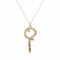 Gold necklace with a unique pendant on a white background