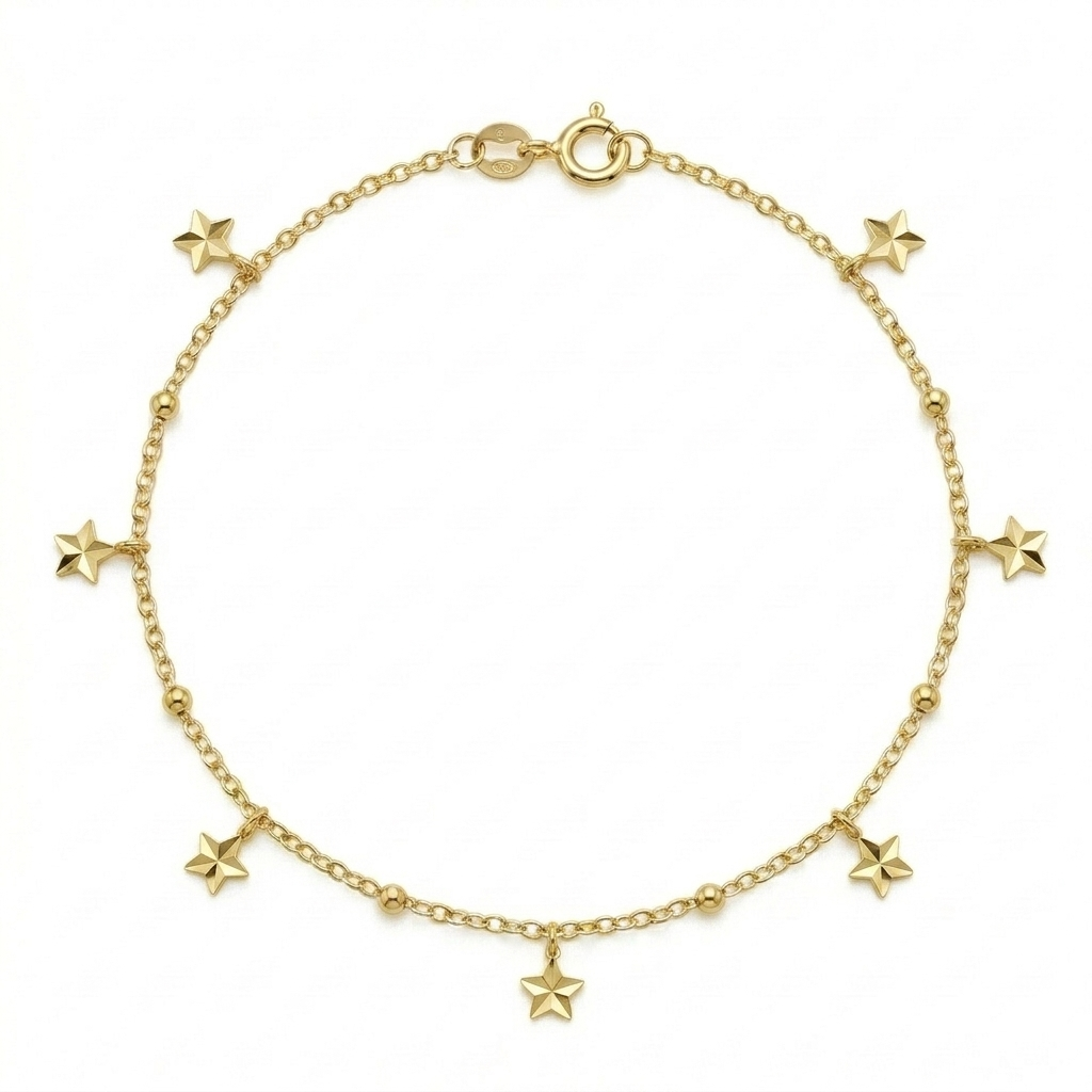 18k Gold Star Ball Anklet