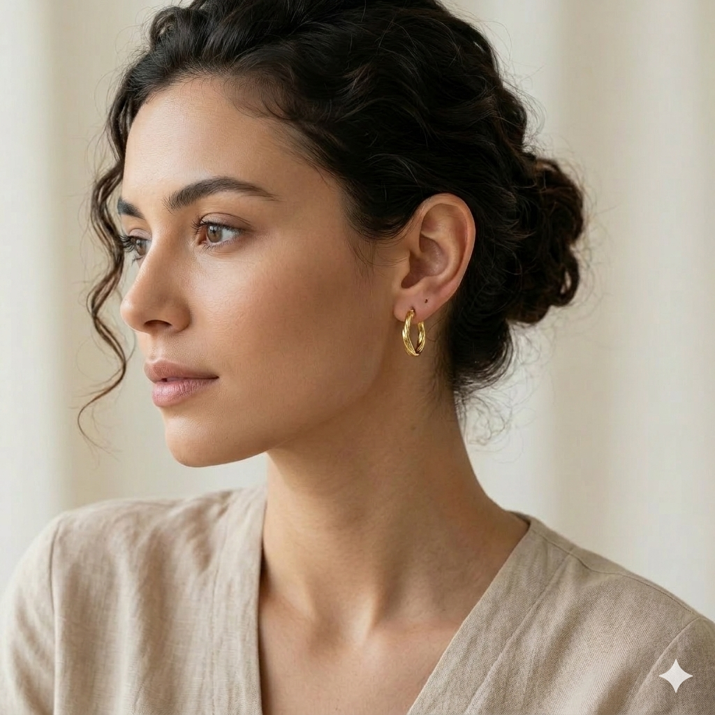 18k Gold Twisting Loop Earrings