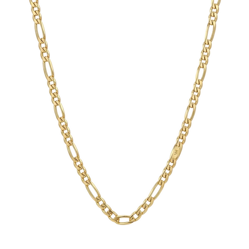Gold chain necklace on a light gray background