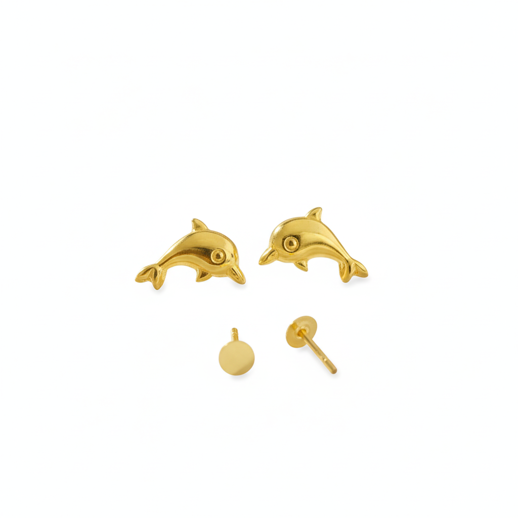 18K Real Gold Dolphine Earrings
