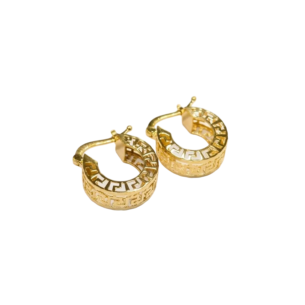 Gold hoop earrings on a light gray background