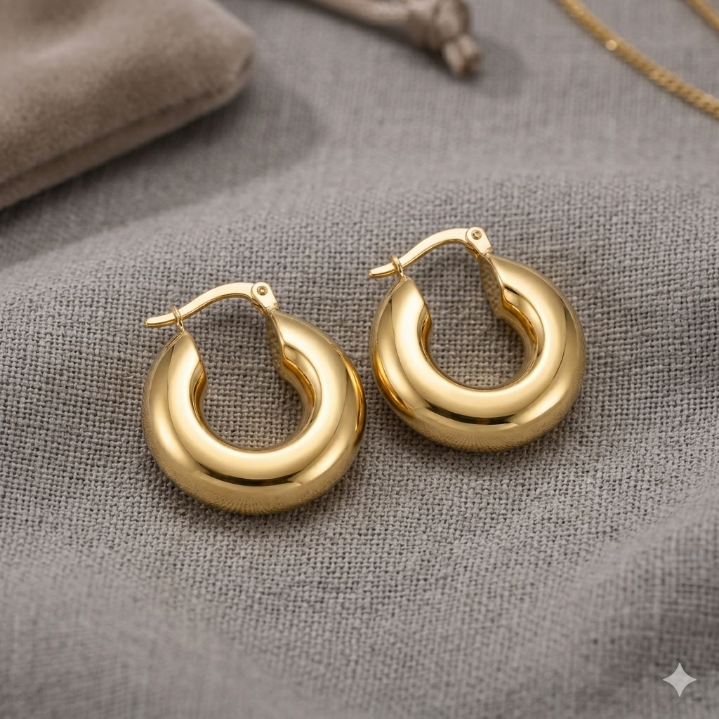 18k Gold Thick Round Loop Earrings