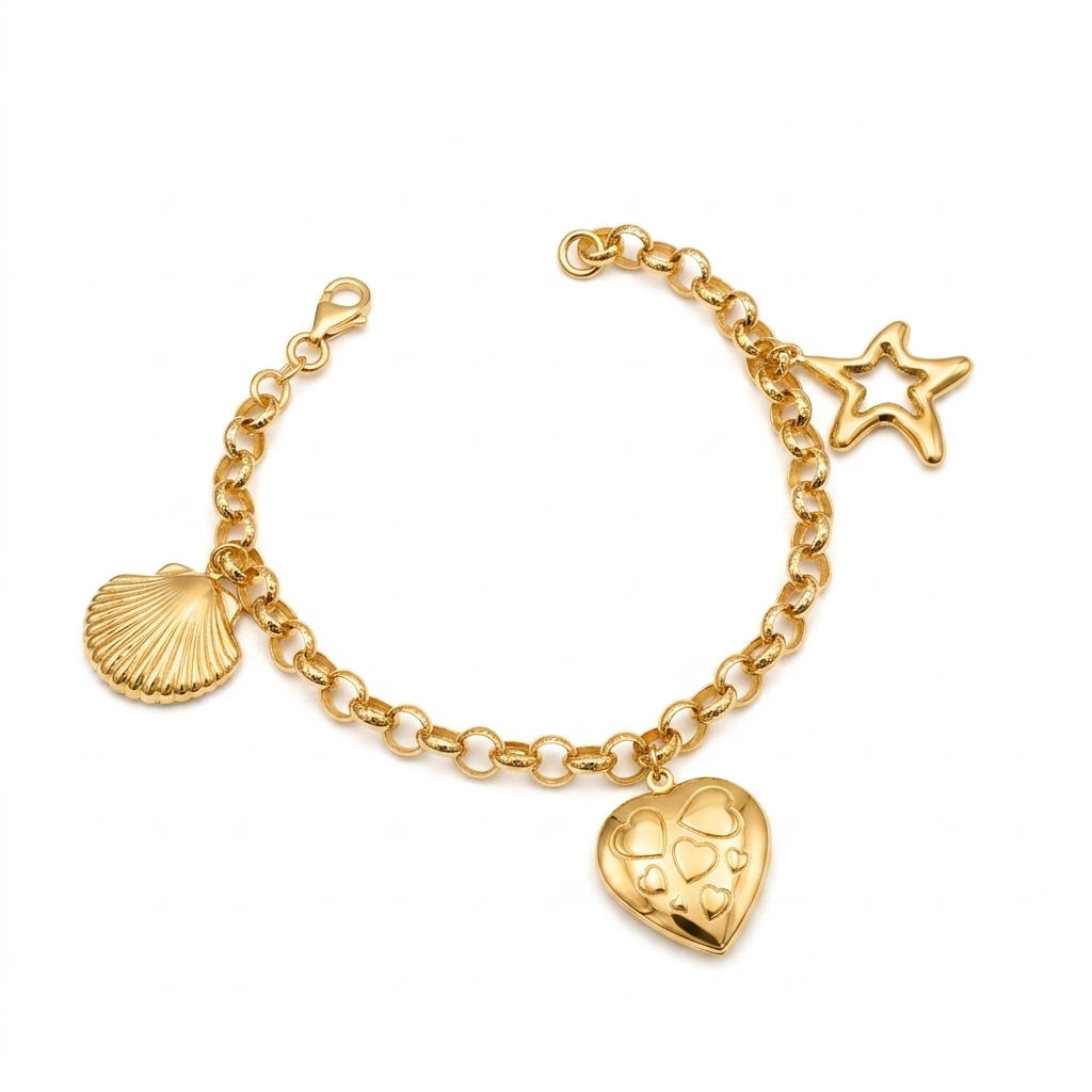 18k Gold 3 Design Rolo Bracelet