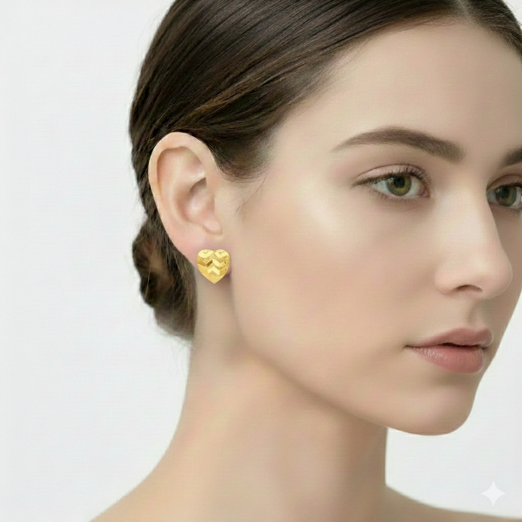 18k Gold Line Heart Screw Earrings