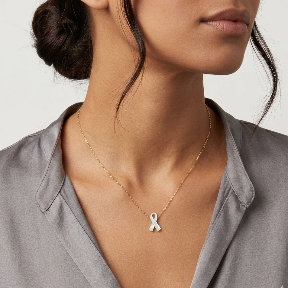 18k Gold Mother of Pearl Ribbon Necklace