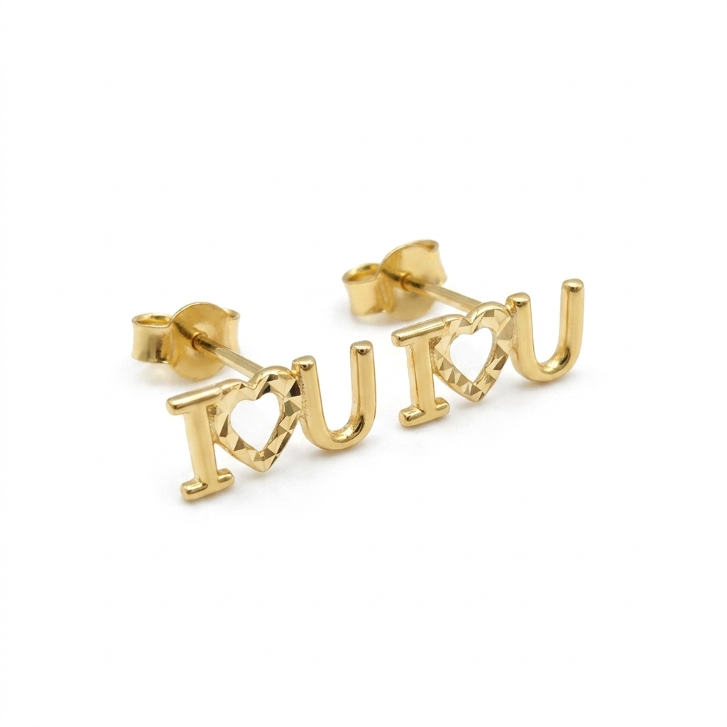 18k Gold I Heart U Stud Earrings