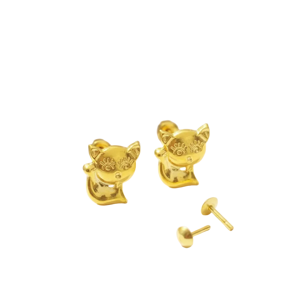 18K Real Gold Kitty Earrings