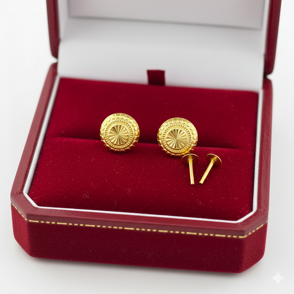 18K Real Gold Sunflower Screw Earrings