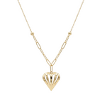 Gold heart-shaped pendant necklace on a white background