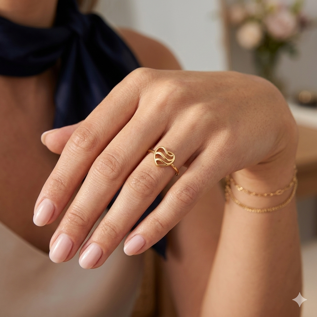 18k Gold Heart with Wavy Line Ring