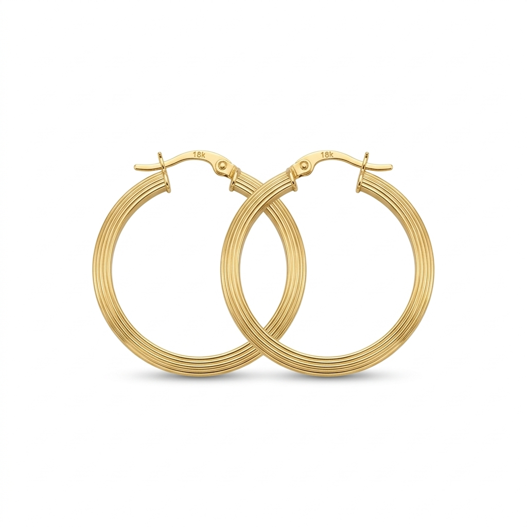18k Gold Big Flat Lines Loop Earrings