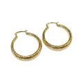 Pair of gold hoop earrings on a white background