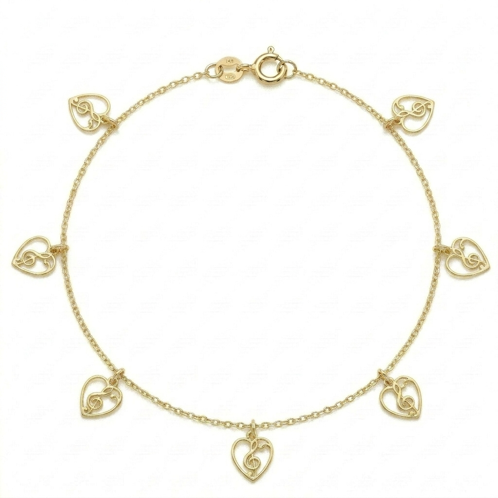 18k Gold 7 Heart G-clef Bracelet