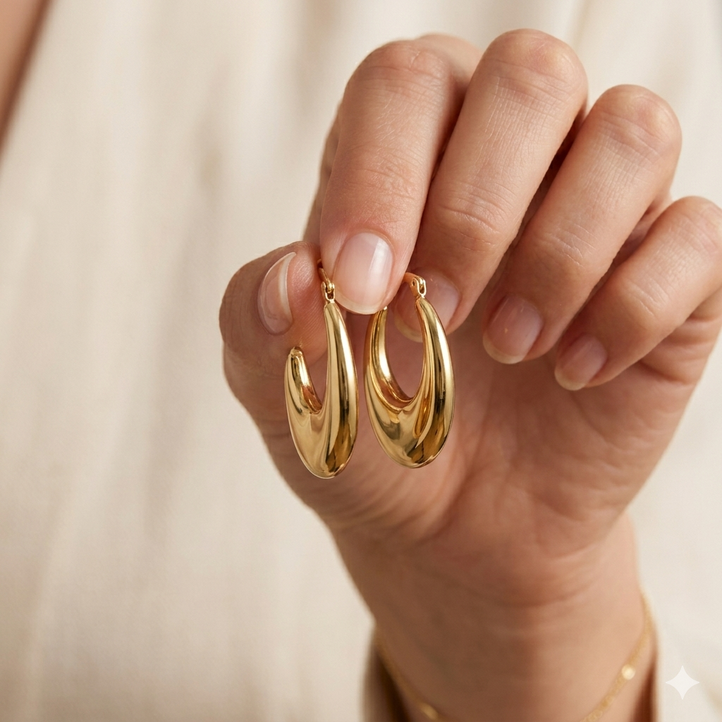 18k Gold Oval Loop Earrings