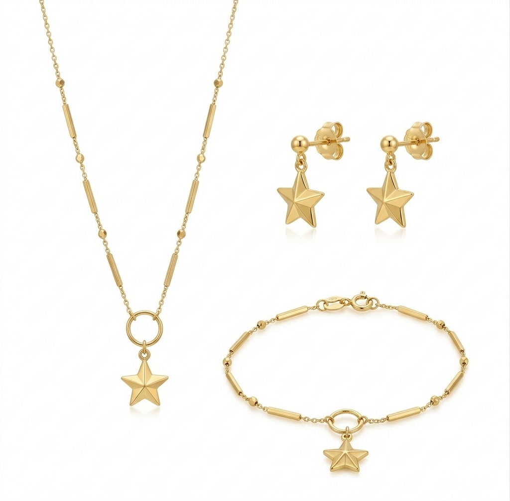 18k Gold Star Ball Jewelry Set