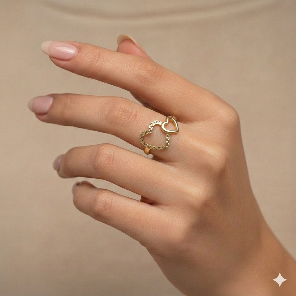 18k Gold Side by Side Heart Ring