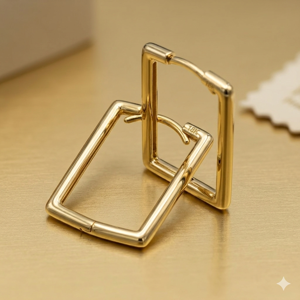 18k Gold Cube Inspired Loop Earrings