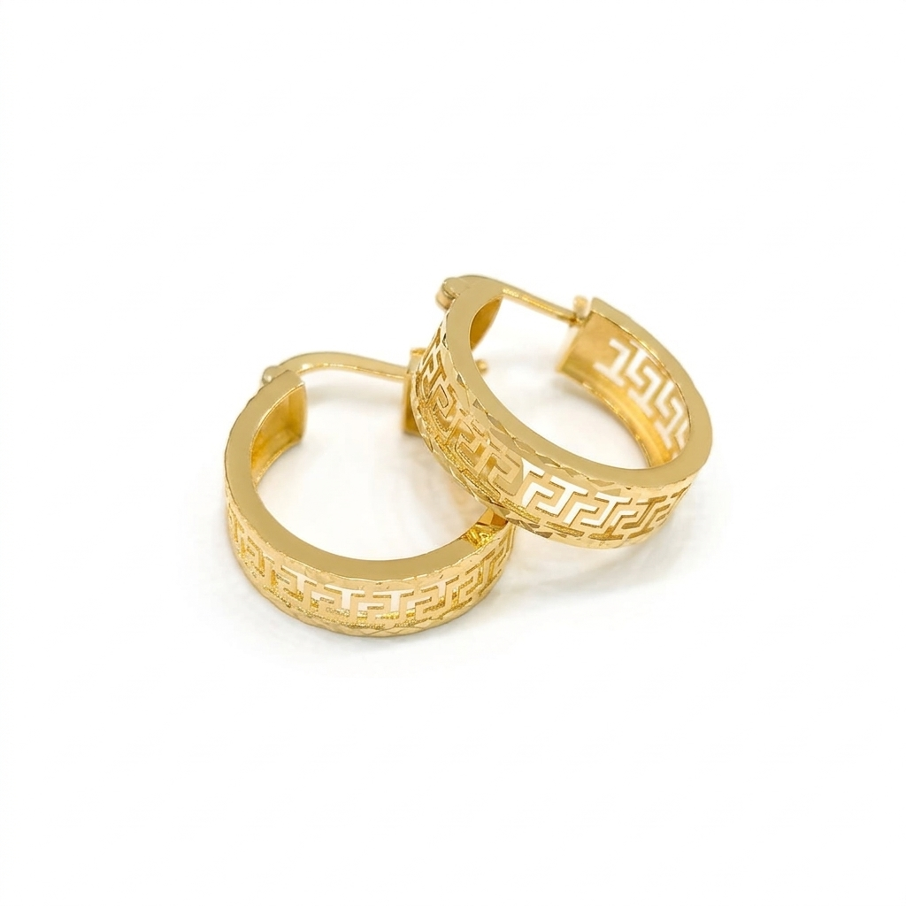 18k Gold Maze Round Loop Earrings 34