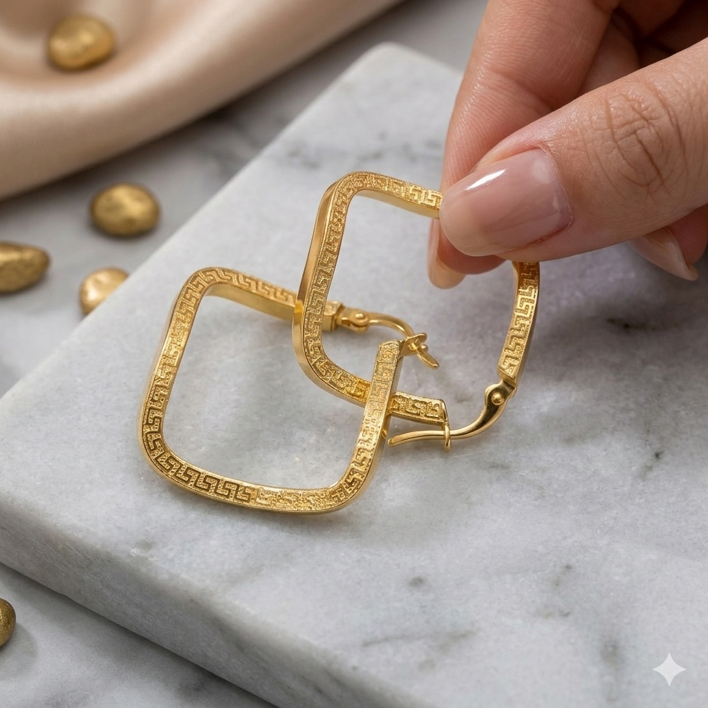 18k Gold Curvy Maze Loop Earrings