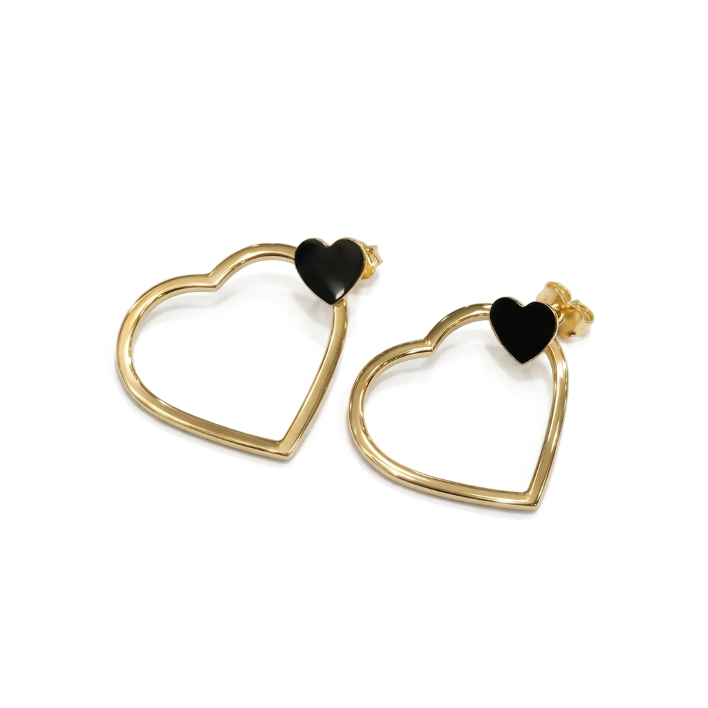 18k Gold Heart to Heart Hanging Earrings