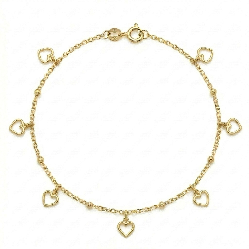 18k Gold Heart Ball Anklet