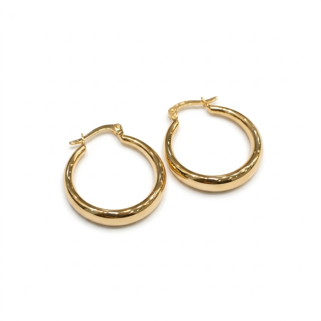 18k Gold Plain Round Loop Earrings
