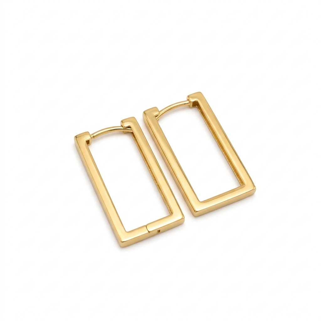 18k Gold Thin Rec Loop Earrings