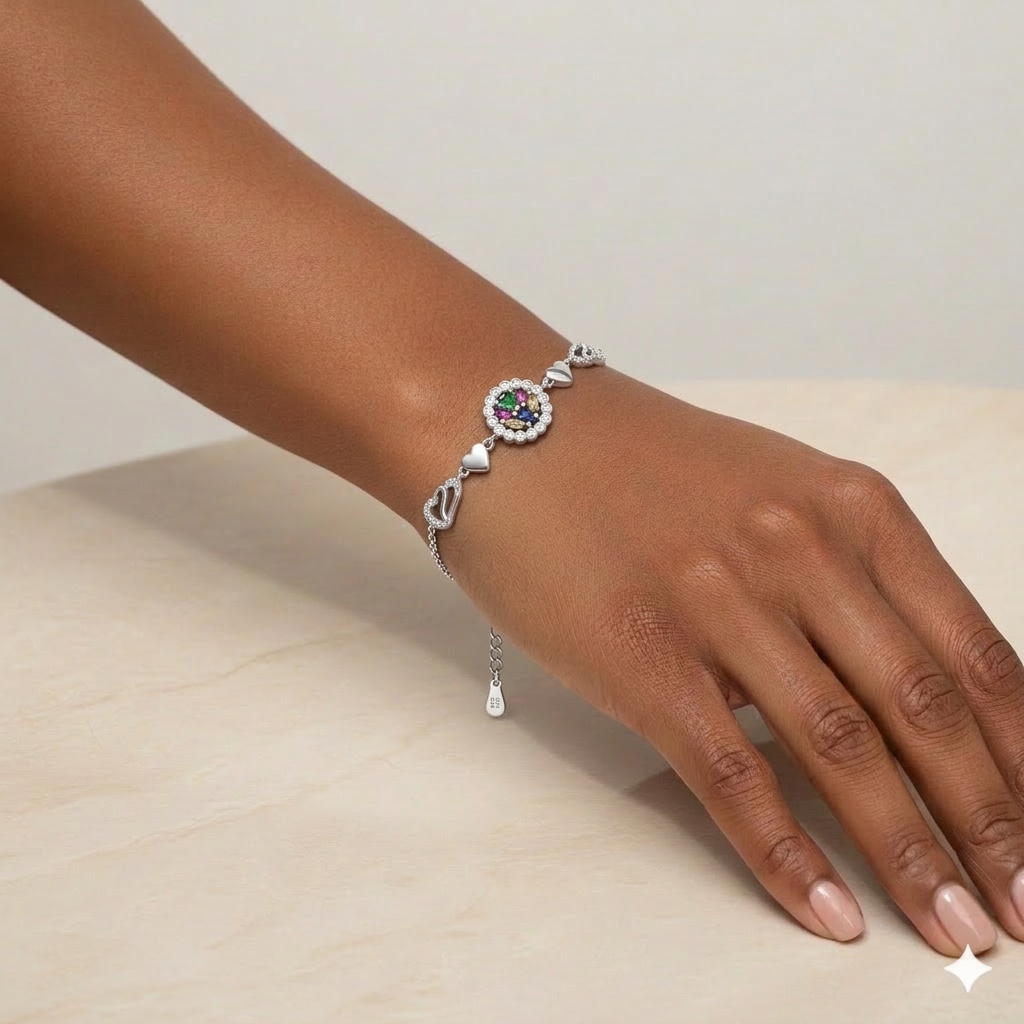 925 Silver Heart Round Bracelet