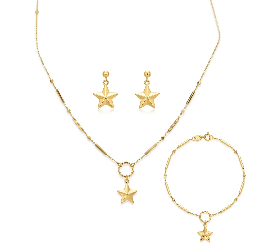 18k Gold Star Ball Jewelry Set
