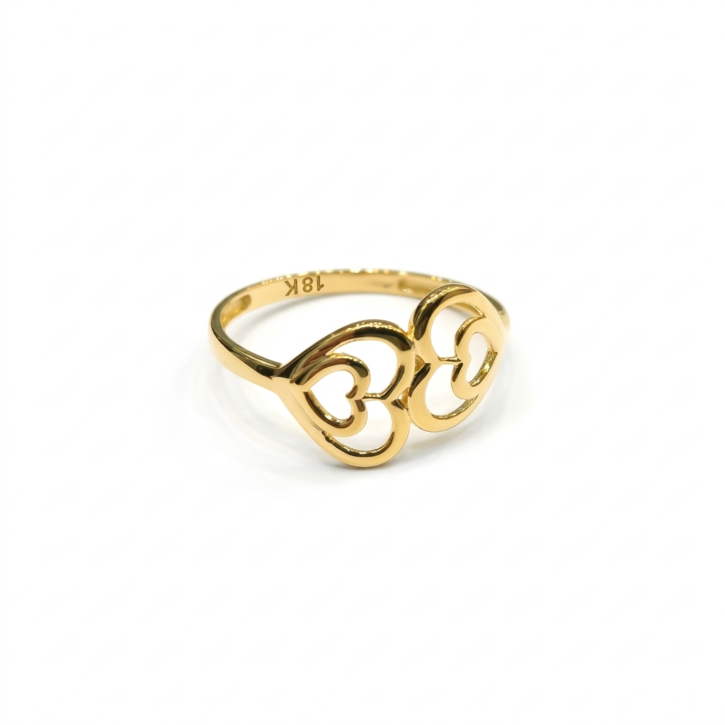 18k Gold Plain Heart In Heart Ring