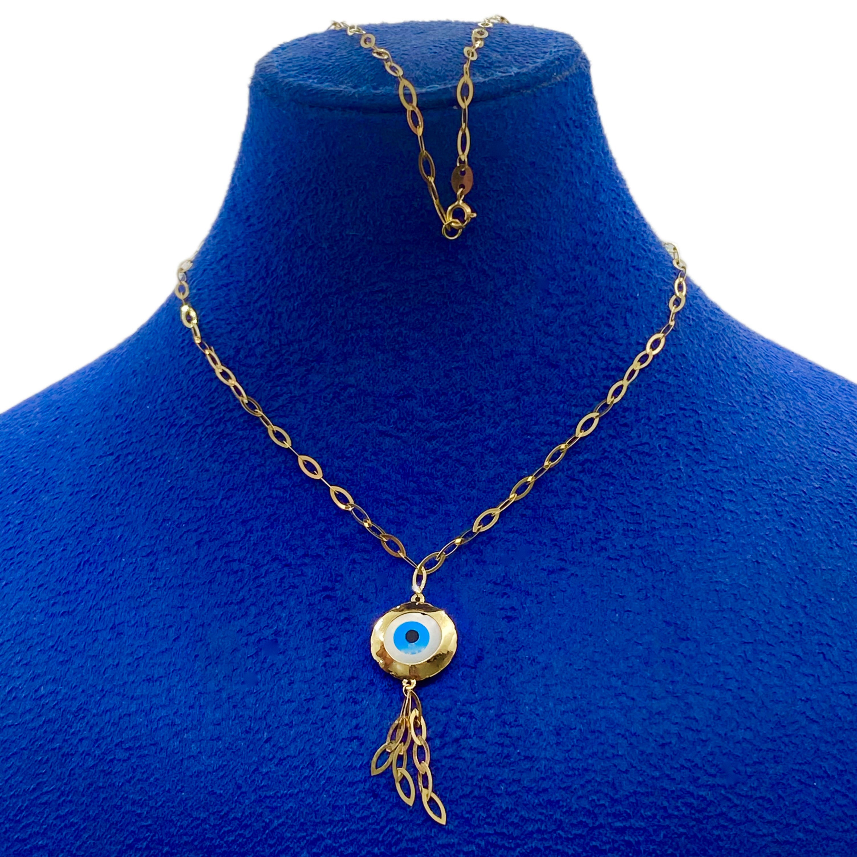 18k Real Gold Round evil eye with hanging chain - Embellish Gold