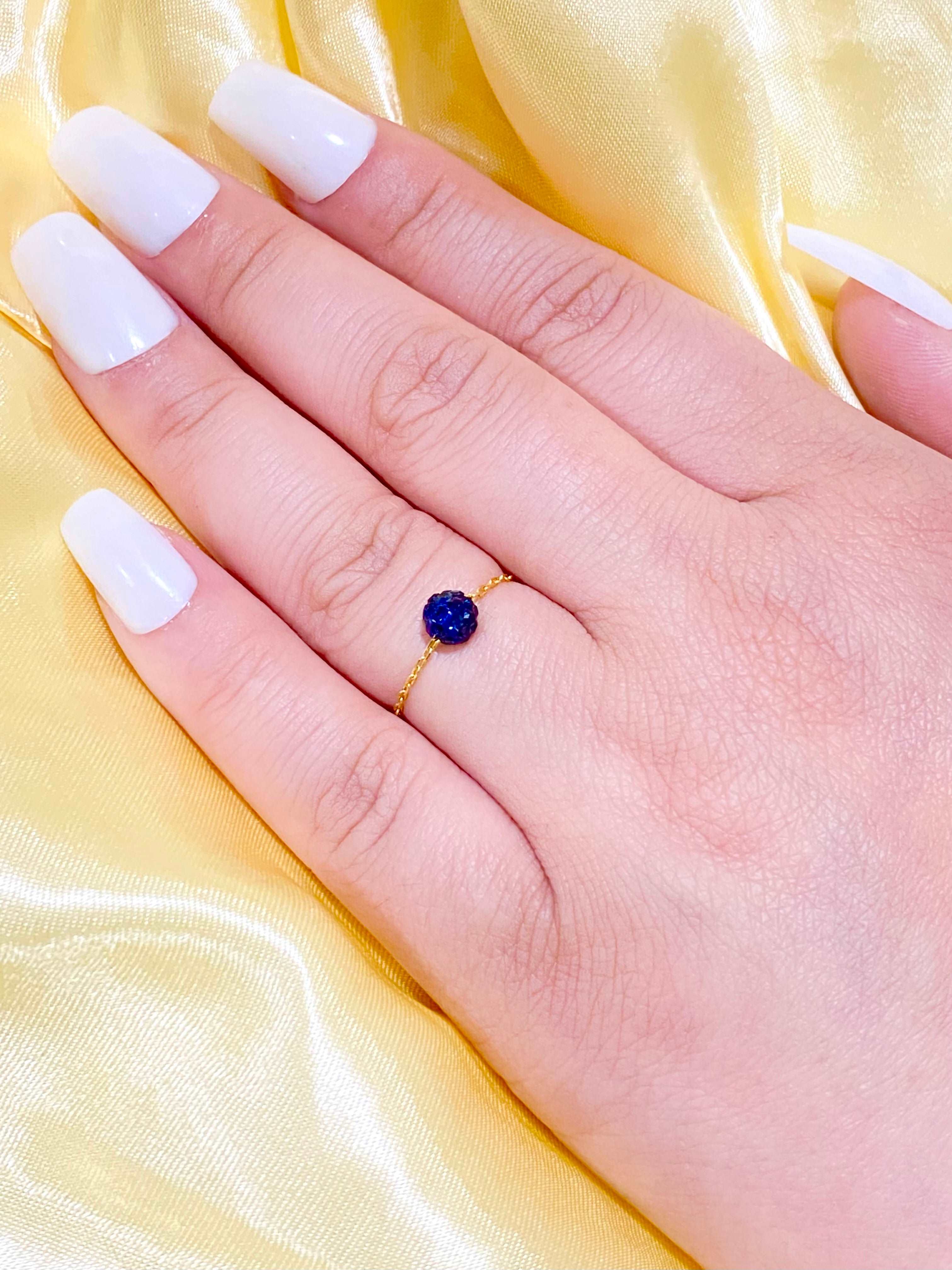 18K Gold Navy Blue Swarovski Chain Ring - Embellish Gold