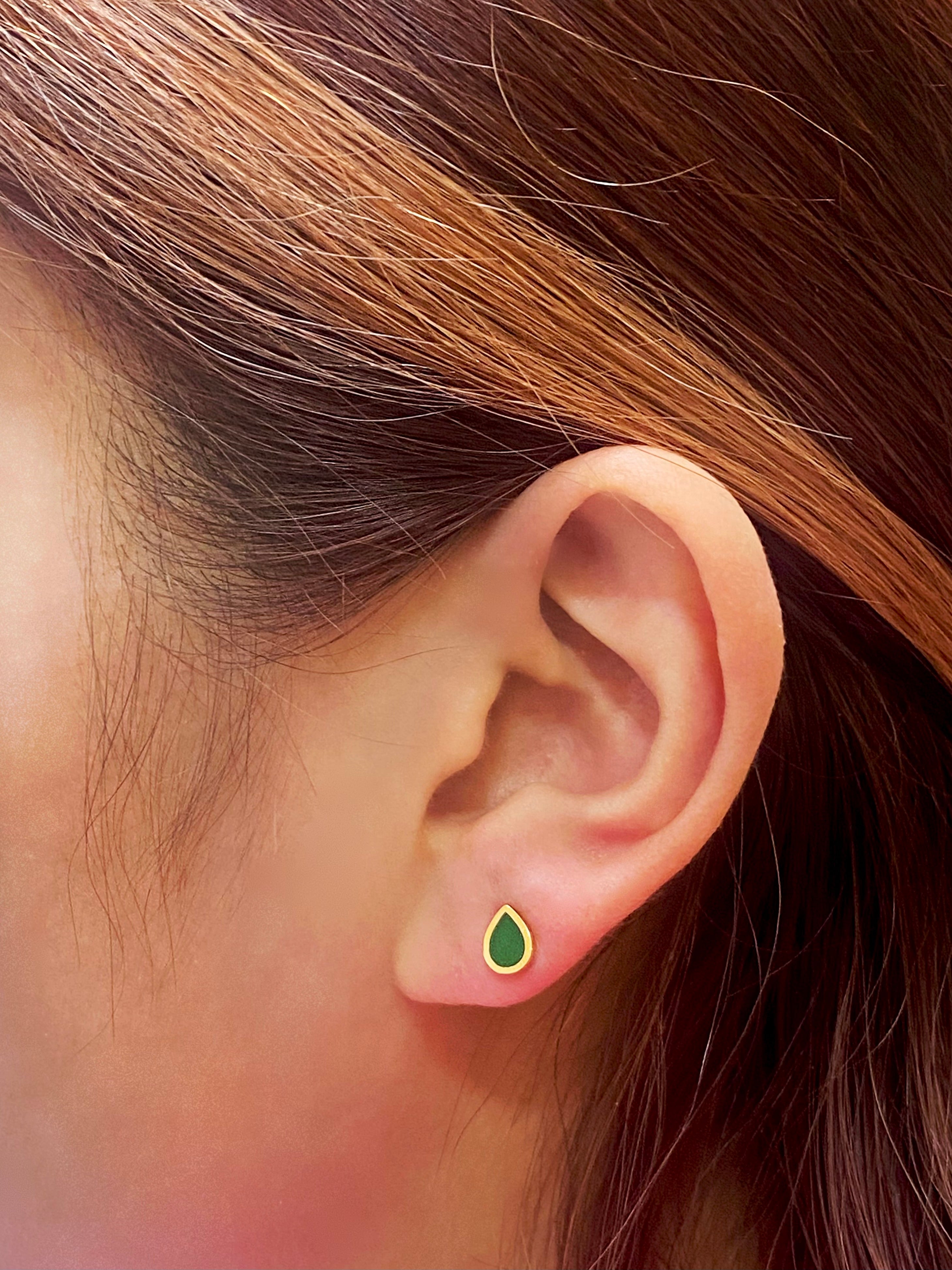 18K Real Gold Green Droplet Earrings - Embellish Gold
