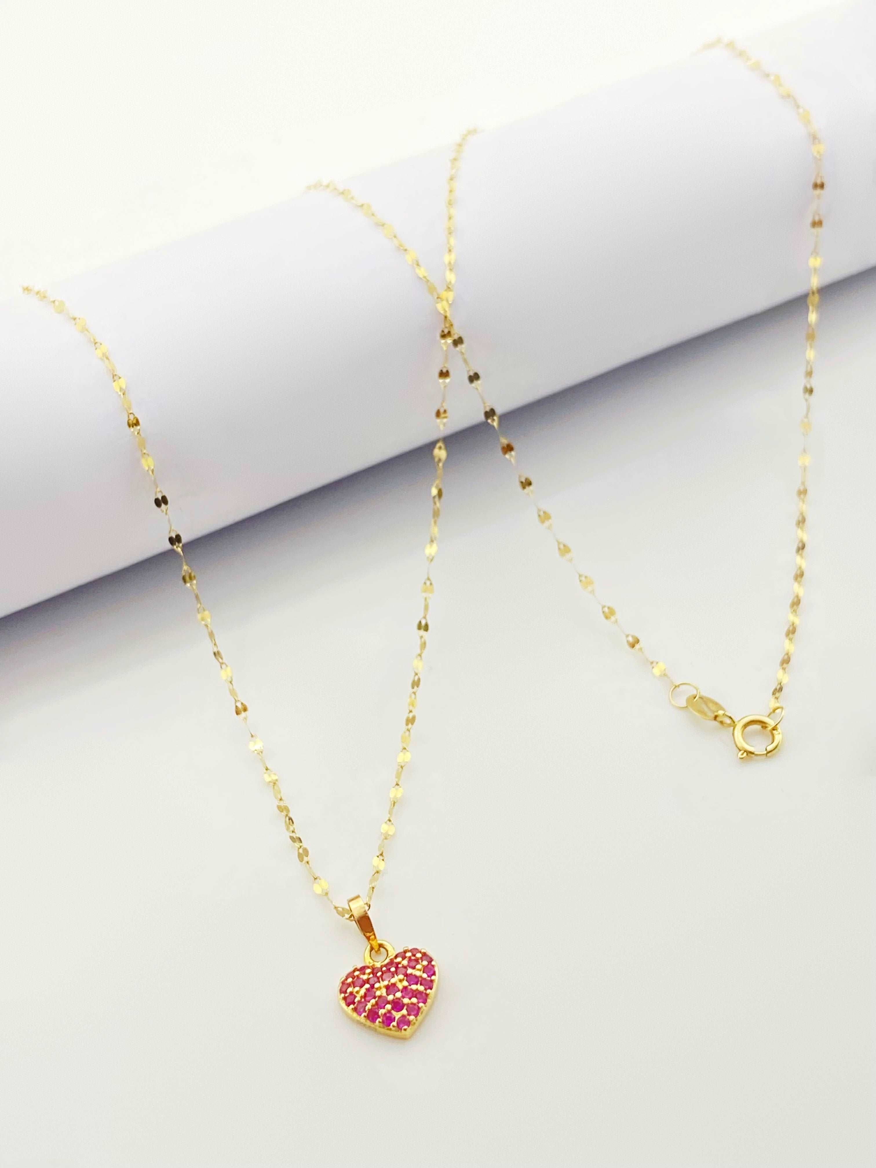 18K Real Gold Mirror Chain With Silver Heart - Embellish Gold