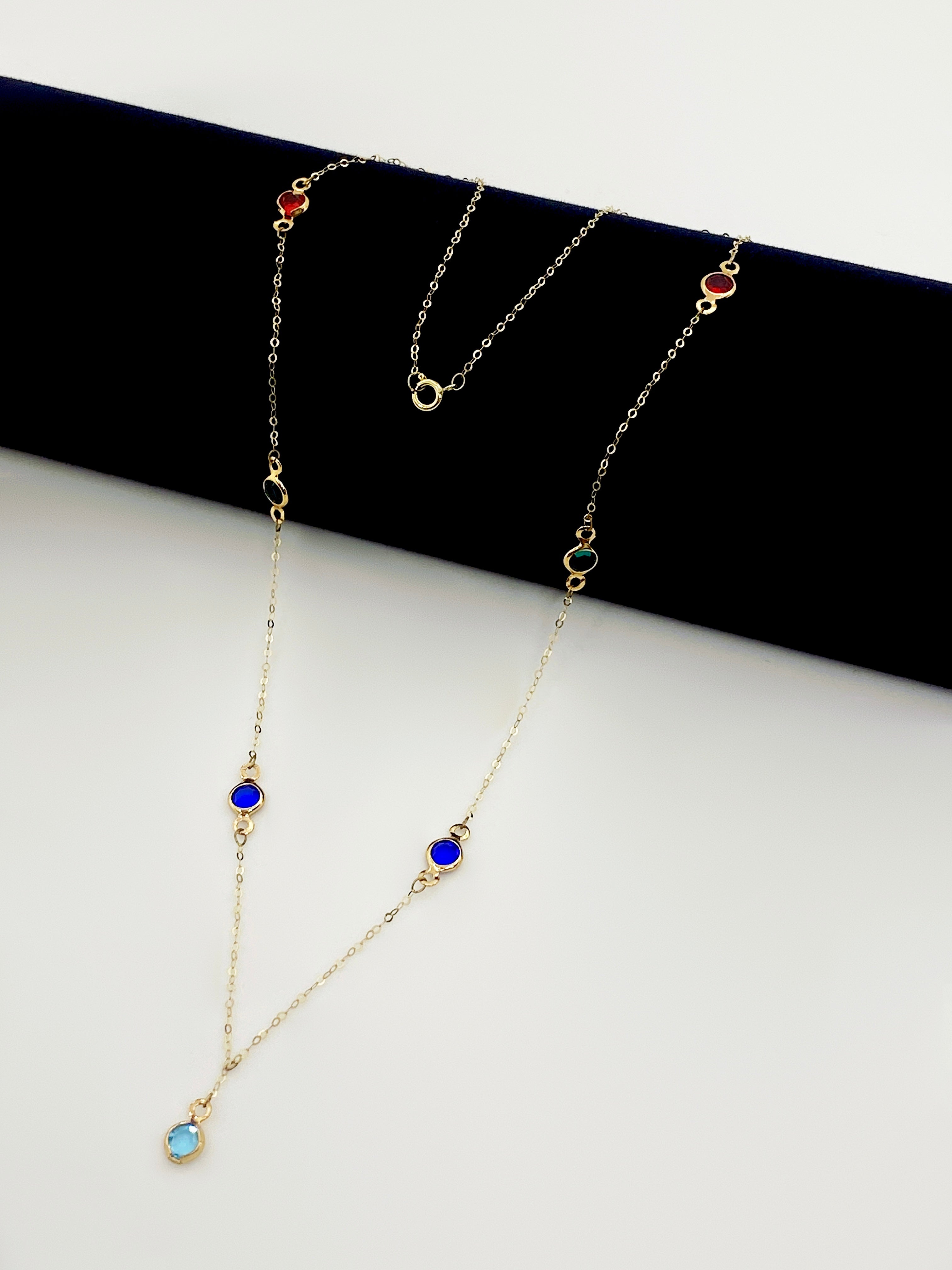 18K Real Gold Multi Color Round Stone Necklace - Embellish Gold