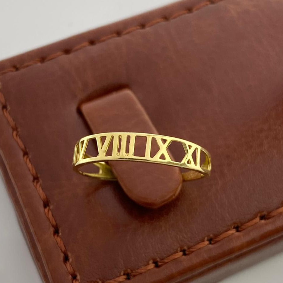 18K Real Saudi Gold Roman Number Ring - Embellish Gold