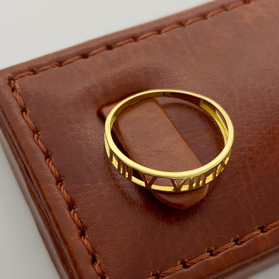 18K Real Saudi Gold Roman Number Ring - Embellish Gold