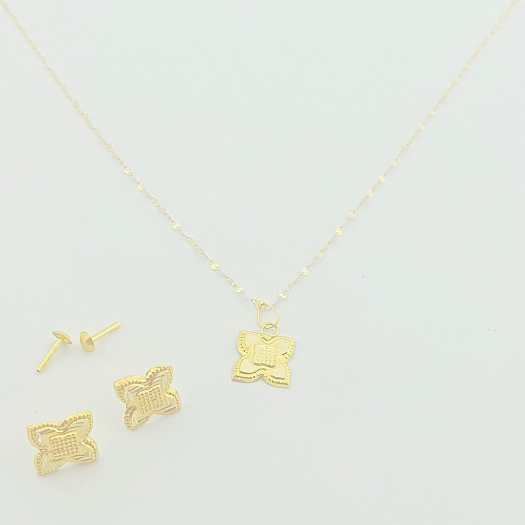 18K Real Gold Rob Flower Necklace And Earring Set - Embellish Gold