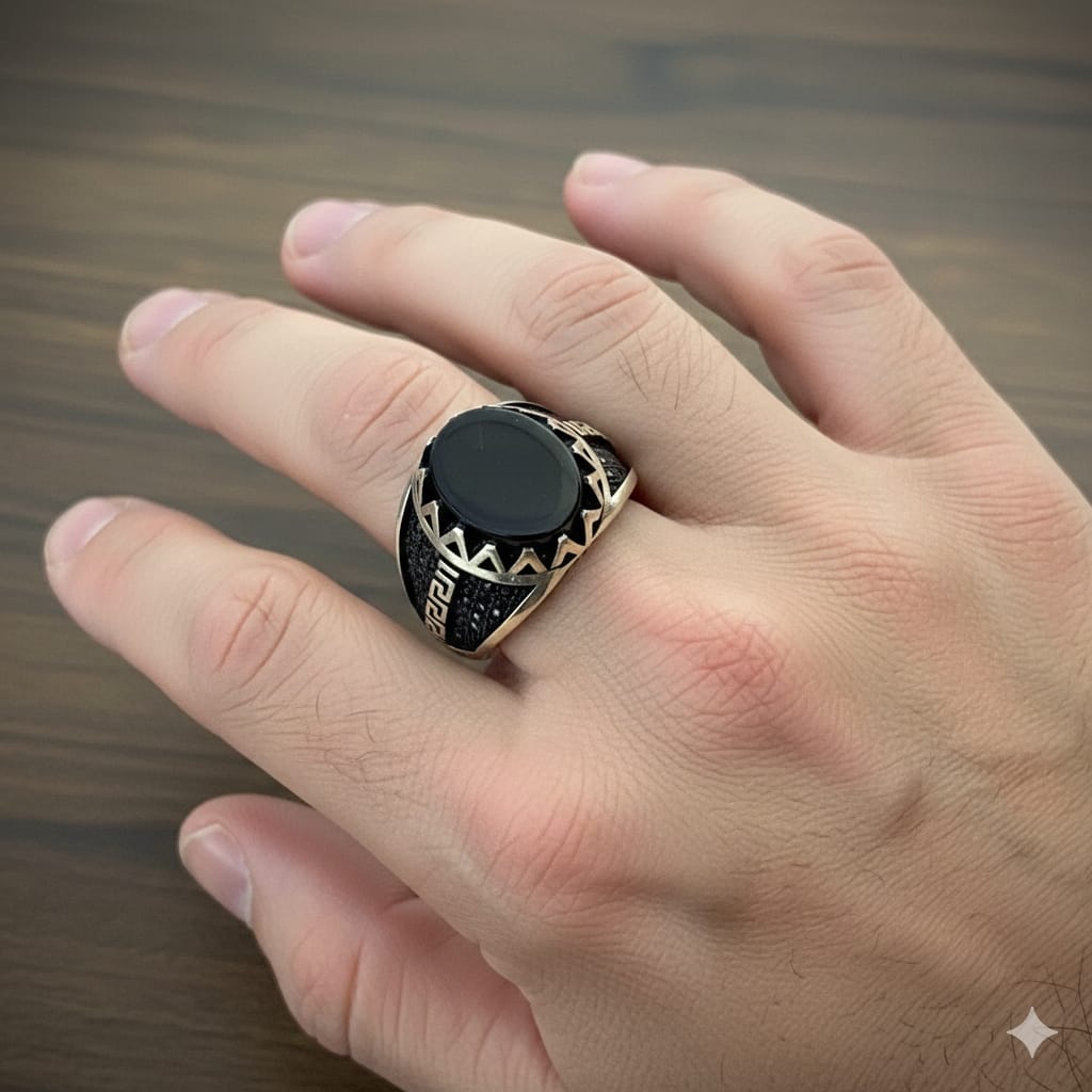 925 Silver Maze Onyx Stone Ring