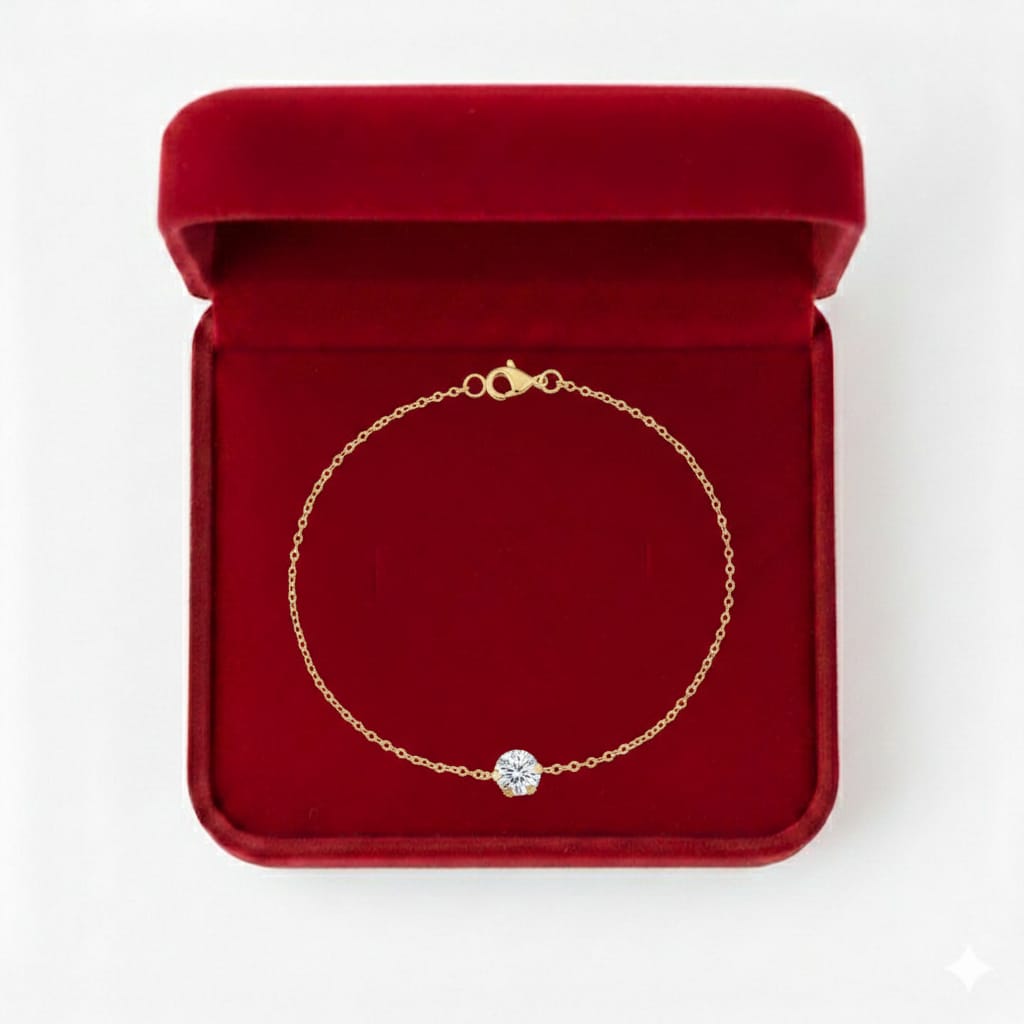 18K Real Gold Single White Zircon Stone Bracelet
