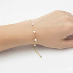 18K Real Gold Pearl And Gold Ball Bracelet