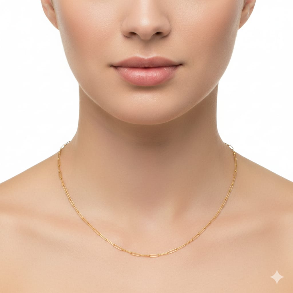 18K Real Gold Laser Paper Clip Chain